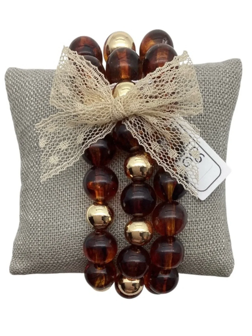 Polished Agenda Tortoiseshell & Gold Tone Beaded Stretch Bracelet Set (NWT)